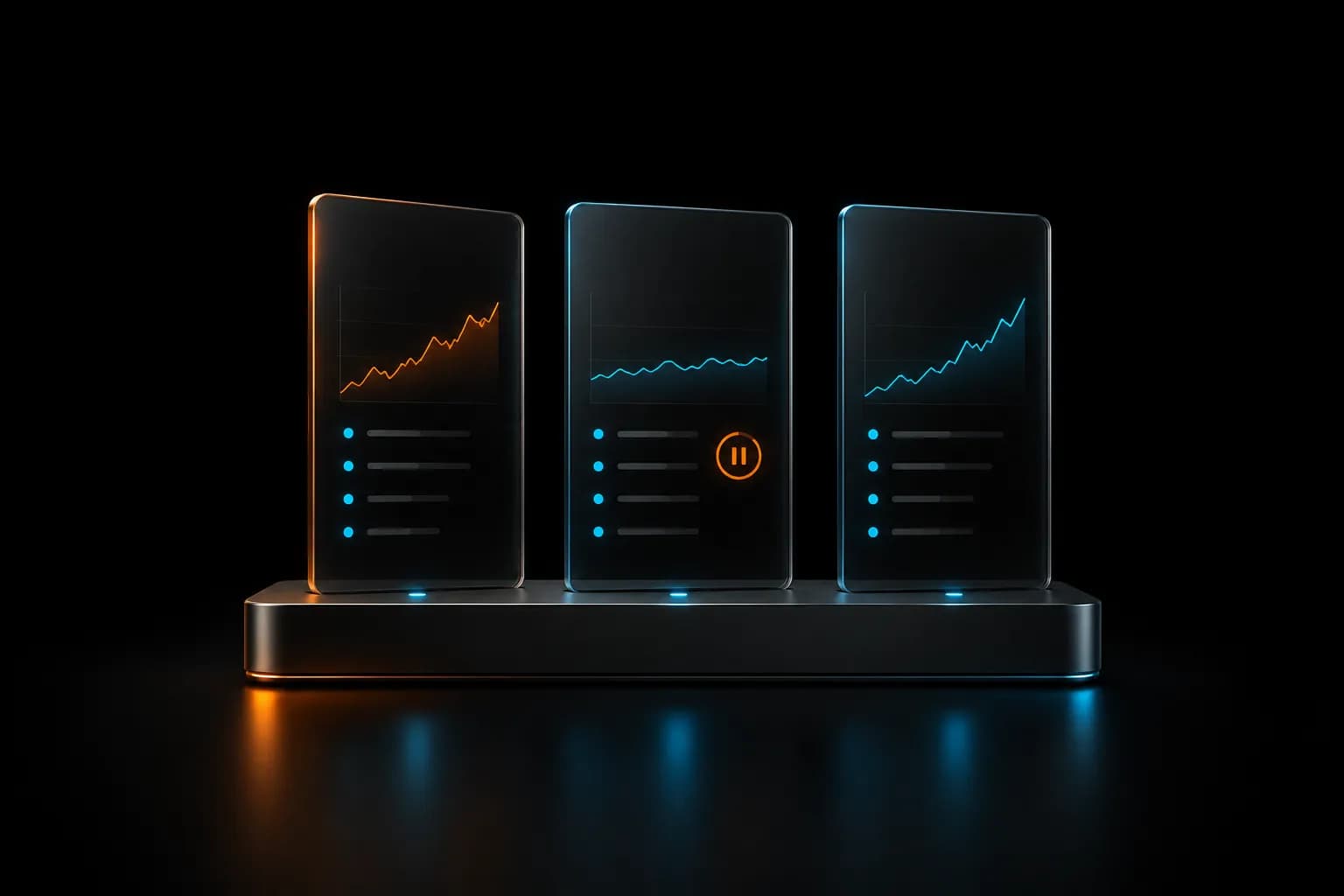Glass status panels illustrating bot monitoring
